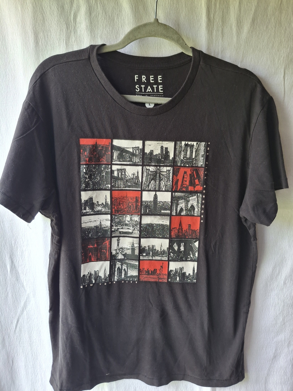 Free State Men’s Black Graphic Tee with Red and White City Print